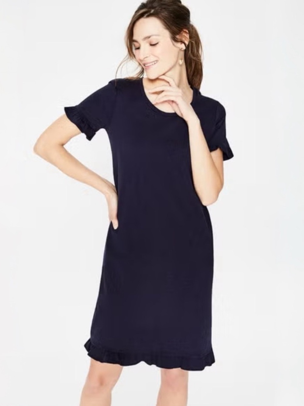 Boden Emily Jersey Dress in Navy Blue 100% Cotton size 6 Long